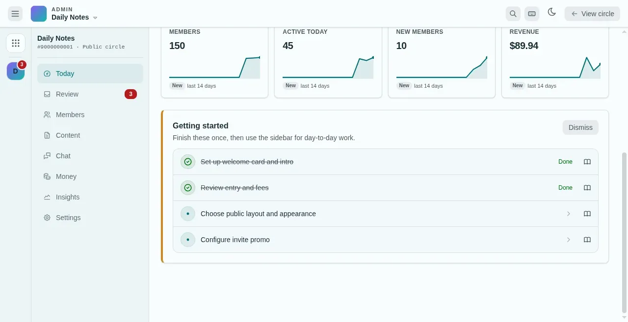 The Getting started checklist on the console Today page