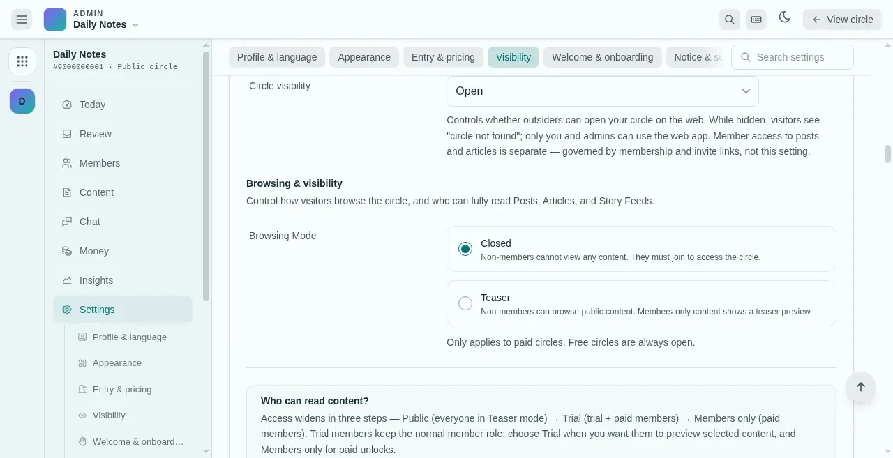 Browsing Mode in the console settings